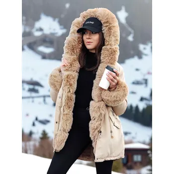 Dámská bunda Dámská bunda s kapucí a kožíškem CHARMFUR Dstreet TY4768 Barva: Béžová, Velikost: M