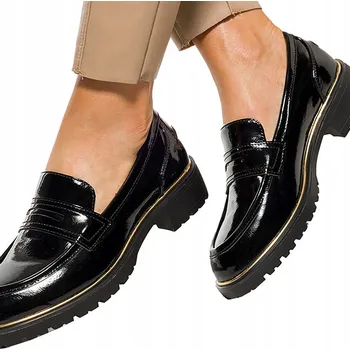 Dámské mokasíny LAKOVANÉ DÁMSKÉ MOKASÍNY NA ZKLUZNUTÍ S OZDOBNÝM ZLATÝM PÁSEK MÓDNÍ vel. 40