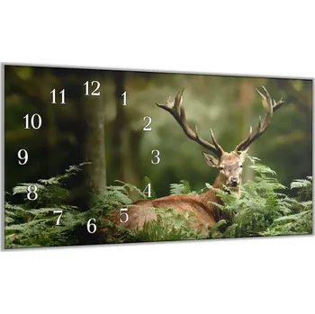 Hodiny Glasdekor Nástěnné hodiny 30x60cm jelen v kapradí Materiál: plexi