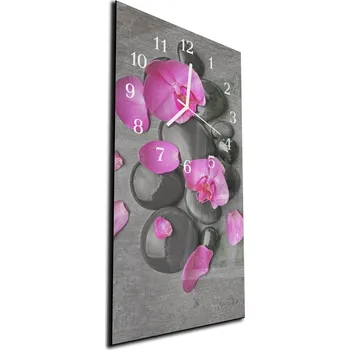 Hodiny Glasdekor Nástěnné hodiny květy orchidej, zen kameny 30x60cm Materiál: plexi
