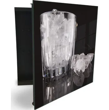 Skříňka na klíč Glasdekor skříňka na klíče - sklenice s ledem na černém pozadí Otevírání: Levé, Barva skříňky: Bílá