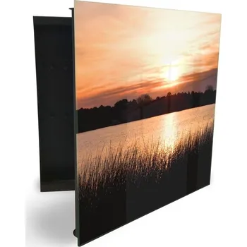 Skříňka na klíč Glasdekor skříňka na klíče - hladina jezera v západu slunce Otevírání: Levé, Barva skříňky: Černá