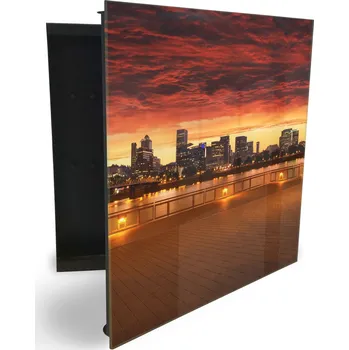 Skříňka na klíč Glasdekor skříňka na klíče - město v západu slunce Otevírání: Levé, Barva skříňky: Bílá