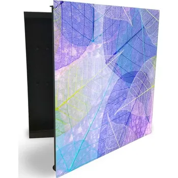 Skříňka na klíč Glasdekor skříňka na klíče - fialová abstraktní kostra listí Otevírání: Levé, Barva skříňky: Černá