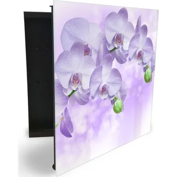 Skříňka na klíč Glasdekor skříňka na klíče - jemně fialové květy orchideje Otevírání: Levé, Barva skříňky: Bílá