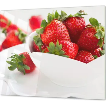 Kuchyňské prkénko Glasdekor Ochranná deska bílá miska a červené jahody Rozměr V/Š: 52x60 cm, Lepení na zeď: Bez lepení na zeď