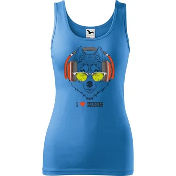 Dámské tílko s potiskem I love music vlk Velikost: L, Barva: Azurově modrá