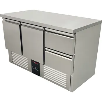 DASgastro Chladící stůl - 1,37 x 0,7 m - se 2 dveřmi a 2 šuplíky vpravo