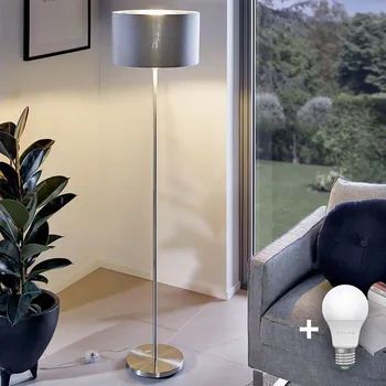 Lampička LED Stojací lampa TUNJA 1xE27/20W/230V pr. 30 cm matný chrom/šedá