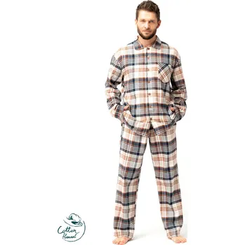 Pánská noční košile KEY Pánské pyžamo MNS 443 FLANELA DR Barva: hnědá, Velikost: L