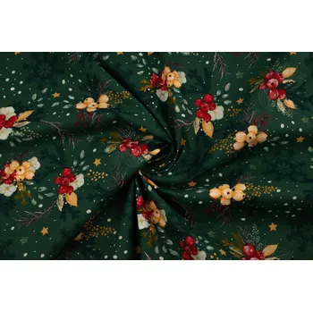 Bavlněné plátno vánoční dekorace s vločkami na zelené