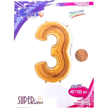 Balónek Grabo Balloons Balónek číslice "3" zlatá 102cm fólie