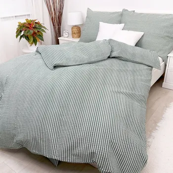 Povlečení Francouzské krepové povlečení Pruhy Zelené Zapínání: zip, Velikost polštáře: 2x50x70, Velikost přikrývky: 200x200 Šev uprostřed