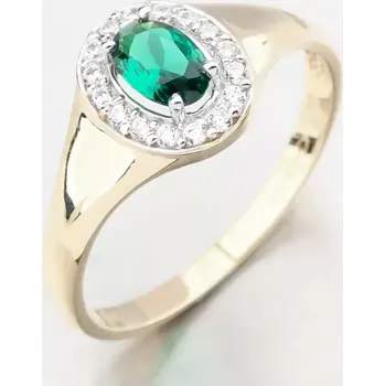 Prsten Dámský prsten žluté zlato 585 zirkon smaragd 51GZ-8055-ZL-SMAR velikost 61