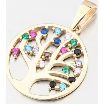 Přívěsek Dámský přívěsek žluté zlato 585 zirkon strom života s barevnými 43-22207