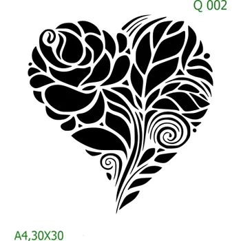 Plastová šablona pro malování - Srdce a věnečky - Listnaté srdce (Q002) - A4 , Lepící fólie