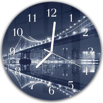 Hodiny Glasdekor Nástěnné hodiny kulaté pr.30cm noční osvětlený Manhattan most Materiál: plexi