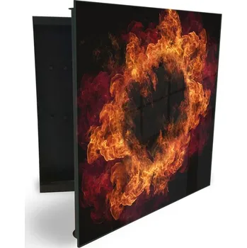 Skříňka na klíč Glasdekor skříňka na klíče - plameny oheň na černém Otevírání: Levé, Barva skříňky: Bílá