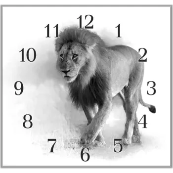 Hodiny Glasdekor Nástěnné hodiny 30x30cm šelma černo bílý lev Materiál: plexi