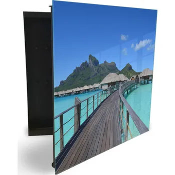 Skříňka na klíč Glasdekor skříňka na klíče - chatky nad mořem Bora Bora Otevírání: Pravé, Barva skříňky: Černá