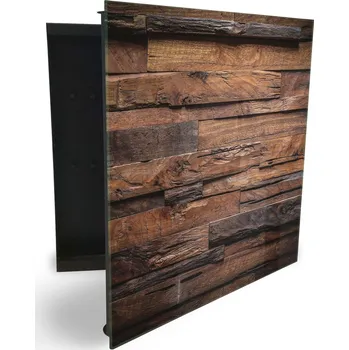 Skříňka na klíč Glasdekor skříňka na klíče - design tmavé dřevo textura Otevírání: Levé, Barva skříňky: Bílá