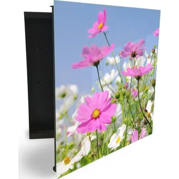 Skříňka na klíč Glasdekor skříňka na klíče - květy letní louky a nebe Otevírání: Pravé, Barva skříňky: Bílá