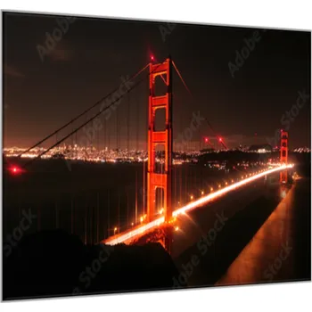 Obraz Glasdekor Skleněný obraz čtvercový noční most Zlatá brána Rozměry-čtverec: 34 x 34 cm