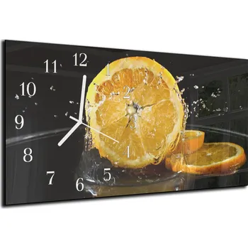 Hodiny Glasdekor Nástěnné hodiny plátky pomeranče černé pozadí 30x60cm Materiál: plexi