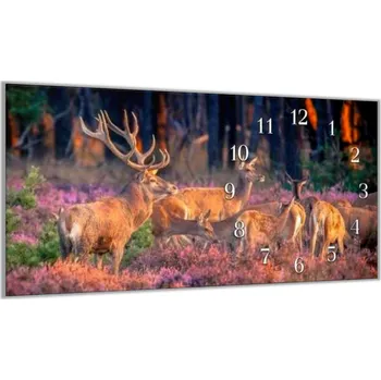 Hodiny Glasdekor Nástěnné hodiny 30x60cm jelen a laně ve vřesovišti Materiál: plexi