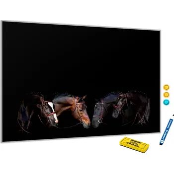 Glasdekor Metalová magnetická tabule - čtyři hlavy koně Rozměr V/Š: 40 x 60 cm