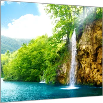 Obraz Glasdekor Obraz skleněný vodopád u jezera Rozměry-čtverec: 34 x 34 cm