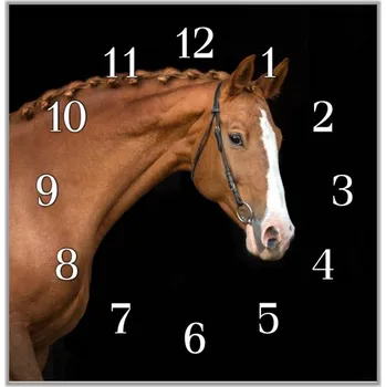 Hodiny Glasdekor Nástěnné hodiny 30x30cm hnědý kůň s bílou lysinou Materiál: plexi
