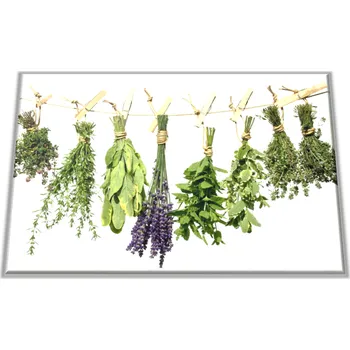 Kuchyňské prkénko Glasdekor Skleněné prkénko bylinky visící na šňůře a kolíčky Prkénko: 30x20cm