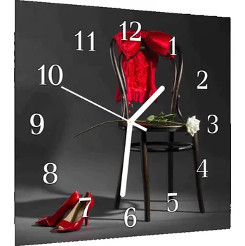Hodiny Glasdekor Nástěnné hodiny sexy červené spodní prádlo a bílá růže Materiál: plexi