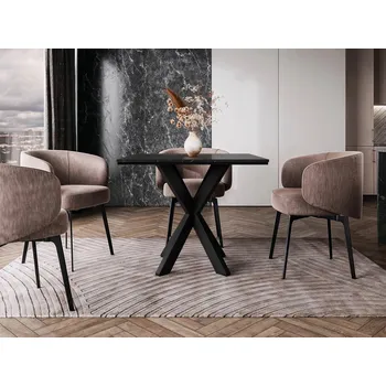 Jídelní stůl Designový jídelní stůl 90x90 MUKILTEO - mramor black royal / lesklý černý / černý