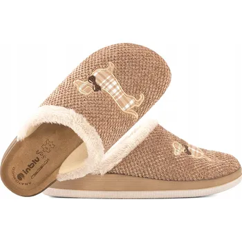 Dámská obuv INBLU CT-42 TEXTILNÍ DOMÁCÍ DÁMSKÉ PANTOFLE PAPUČE SANDÁLE PU PODRÁŽKA 36 Hnědá