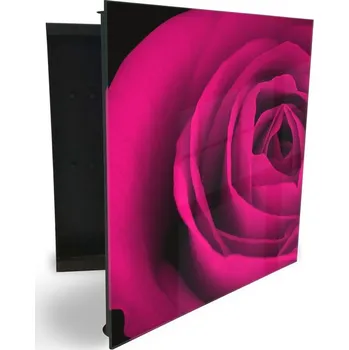 Skříňka na klíč Glasdekor skříňka na klíče - detail květu ostře růžové růže Otevírání: Pravé, Barva skříňky: Bílá