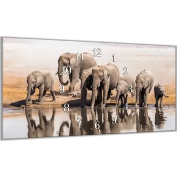 Hodiny Glasdekor Nástěnné hodiny 30x60cm stádo slonů Materiál: plexi