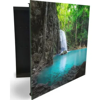 Skříňka na klíč Glasdekor skříňka na klíče - tyrkysová voda a vodopád v džungli Otevírání: Levé, Barva skříňky: Bílá