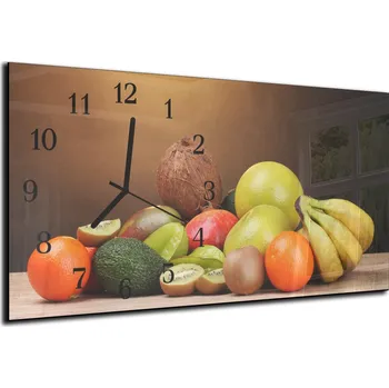 Hodiny Glasdekor Nástěnné hodiny čerstvé ovoce pozadí dřevo 30x60cm Materiál: plexi
