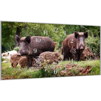 Hodiny Glasdekor Nástěnné hodiny 30x60cm rodina divokých prasat Materiál: plexi