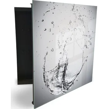 Skříňka na klíč Glasdekor skříňka na klíče - šplouchání vody na šedém podkladu Otevírání: Levé, Barva skříňky: Černá