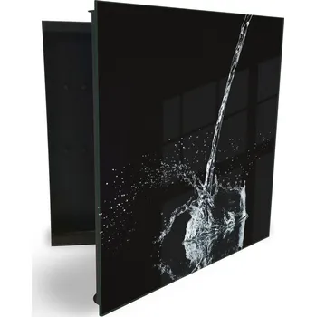 Skříňka na klíč Glasdekor skříňka na klíče - stříkající voda na černém pozadí Otevírání: Levé, Barva skříňky: Bílá