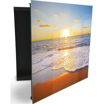 Skříňka na klíč Glasdekor skříňka na klíče - západ slunce u moře s vlnami Otevírání: Levé, Barva skříňky: Bílá