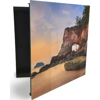 Skříňka na klíč Glasdekor skříňka na klíče - pobřeží Laem Chamuk v západu slunce Otevírání: Levé, Barva skříňky: Bílá