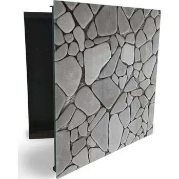 Skříňka na klíč Glasdekor skříňka na klíče - abstrakce poskládané šedé kameny Otevírání: Levé, Barva skříňky: Bílá