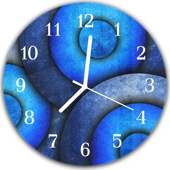 Hodiny Glasdekor Nástěnné hodiny kulaté pr.30cm abstraktní modrý vzor Materiál: plexi