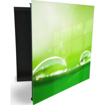 Skříňka na klíč Glasdekor skříňka na klíče - detail rosy na zeleném Otevírání: Levé, Barva skříňky: Bílá