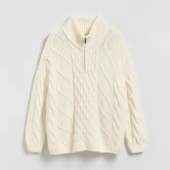 Dámský svetr Reserved - Svetr s ozdobným pletením - krémová - 286GV-01X - 286GV-01X-S