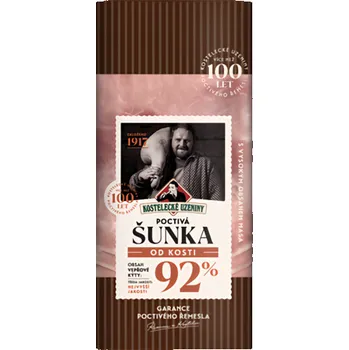 Kostelecké Uzeniny Poctivá Šunka od kosti (92% masa) 100g